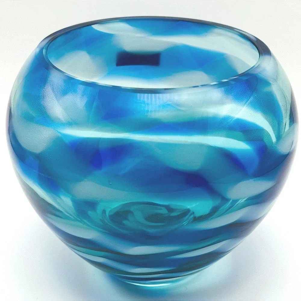 Waterford Evolution Cobalt Rush Art Glass Votive Bowl Candle Holder Poland